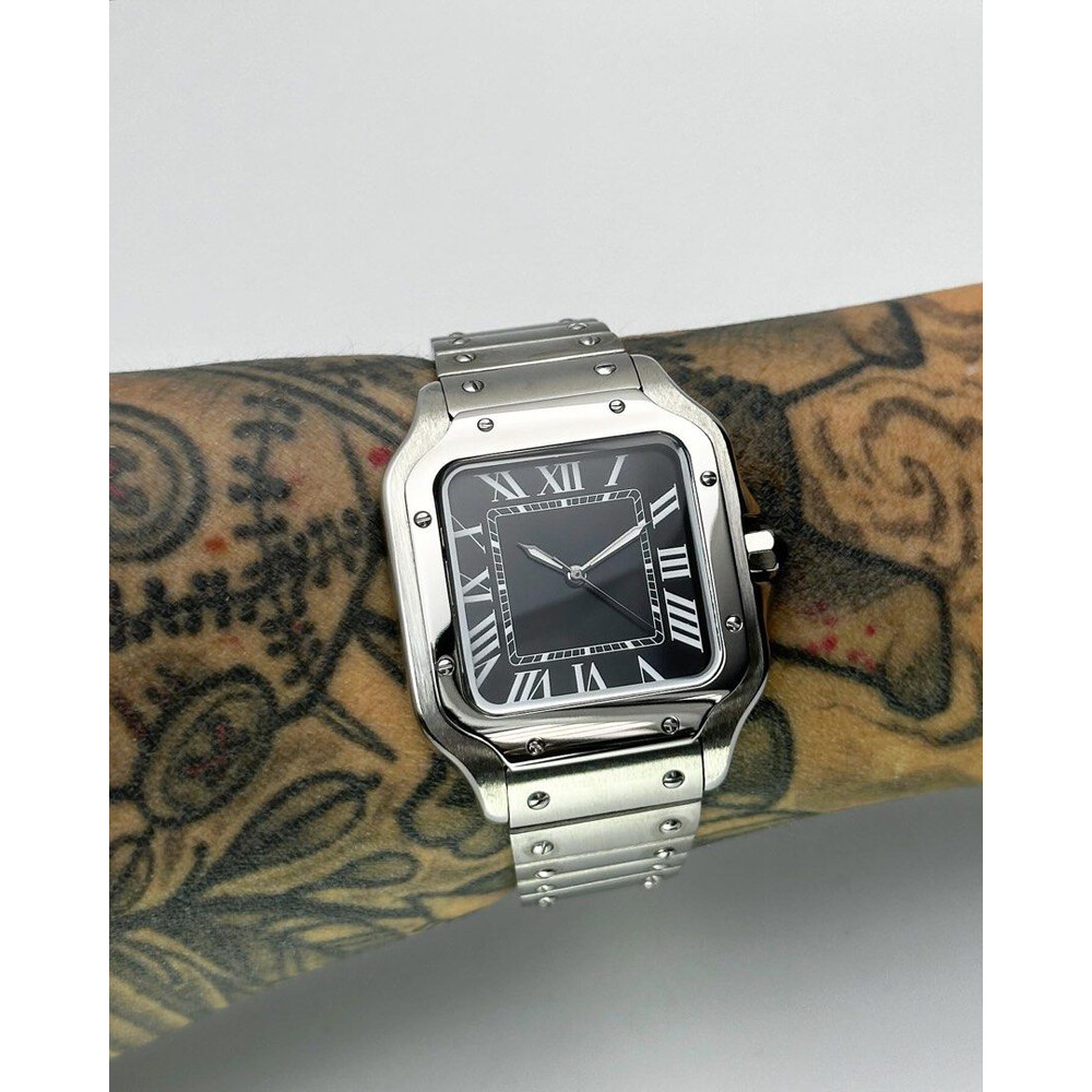 Custom Seiko Mod • Black Roman No Logo Santos • 38mm